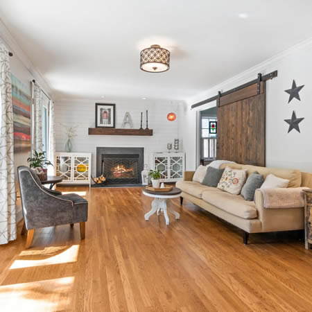 Freshly painted living room in Carmel, IN with crisp white trim